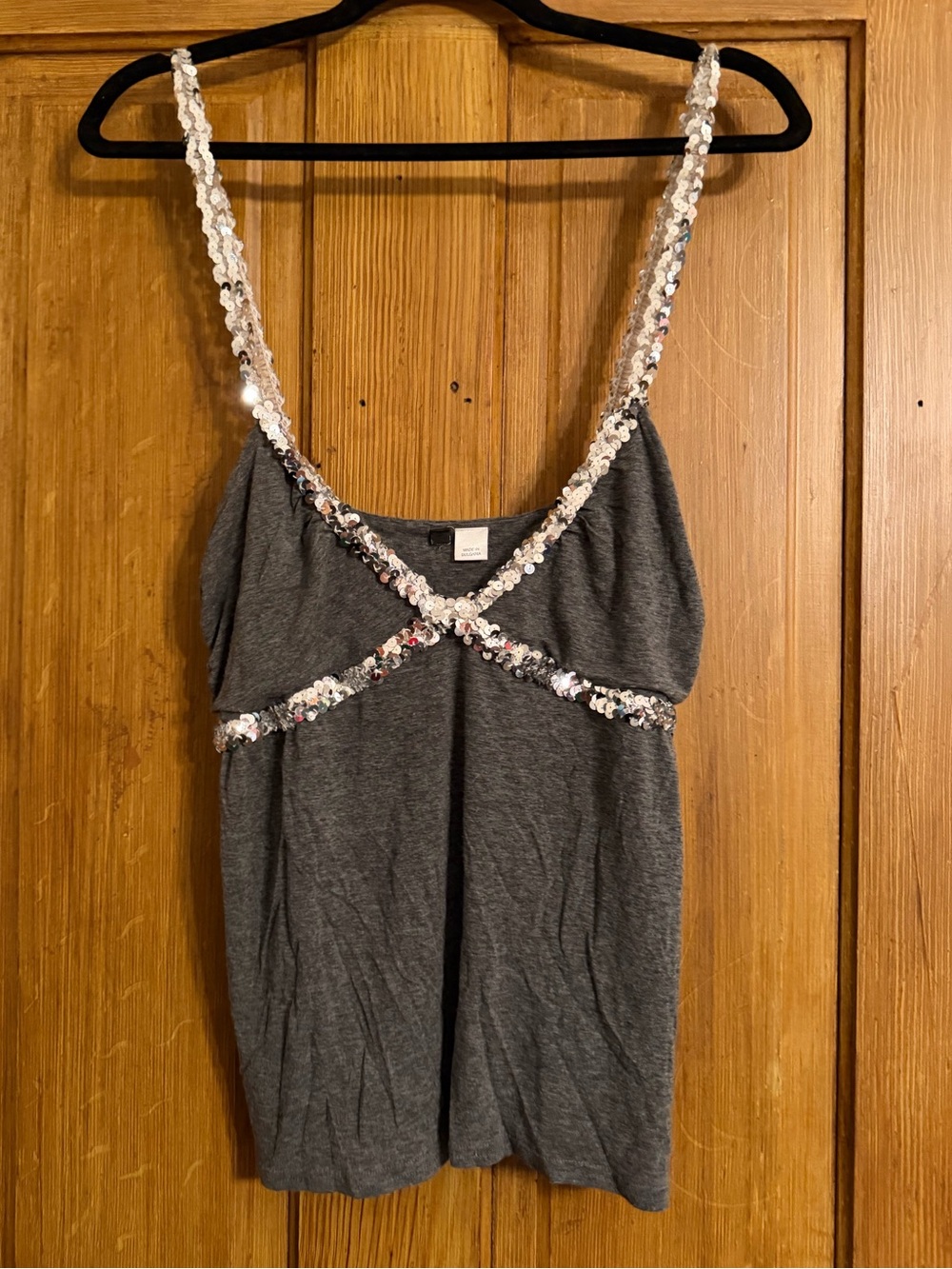 H&M Gray Sequin Trim Camisole Top Size 7 Y2K Style